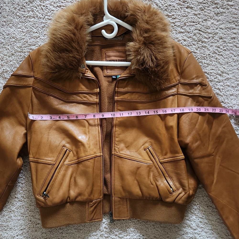 KNOLES CARTER CHESTNUT BROWN ITALIAN LAMBSKIN COAT BOMBER - Picture 6 of 10